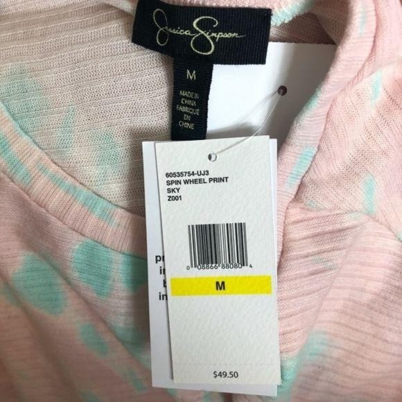 Jessica Simpson Pullover Top Tie Dye Pink Blue Medium Spin Wheel Splatter - Picture 3 of 4